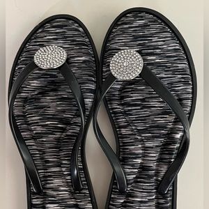 Dressy flip flops with cushioned soles.